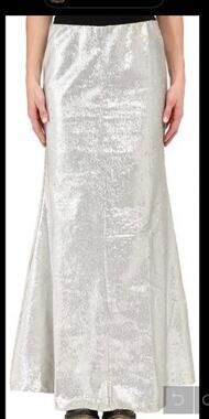 Tasha Polizzi Silver Sequin Maxi Skirt Size Medium Full Mermaid Flair Formal